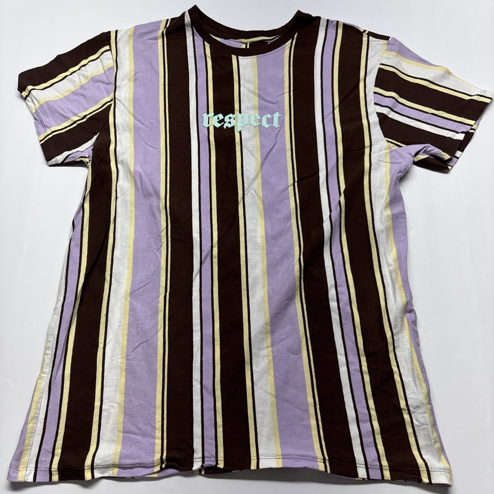 Women's Vox Populi Sz M‎ Multicolor Striped Short Sleeve Respect Graphic T-shirt